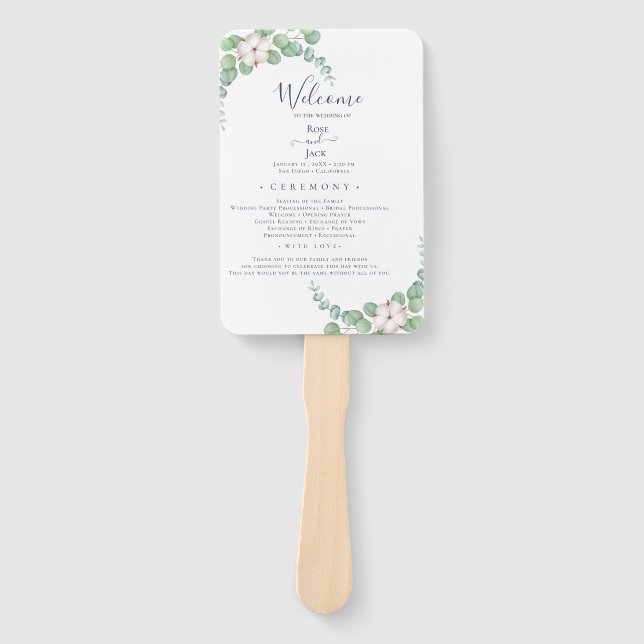 Rustic Greenery Eucalyptus Summer Wedding.  Hand Fan (Front)