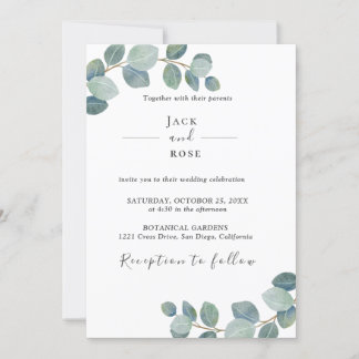 Rustic Greenery Eucalyptus Summer Wedding. Invitation