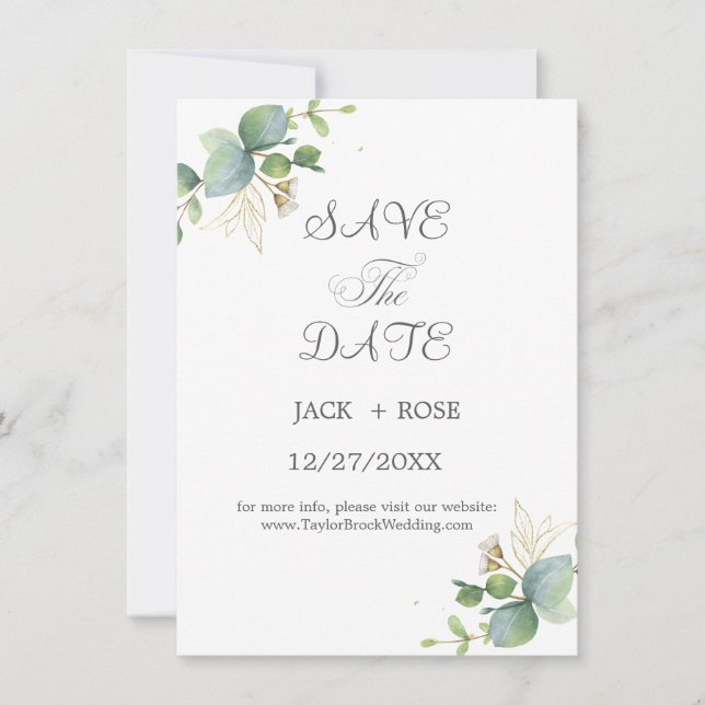   Rustic Greenery Eucalyptus Summer Wedding.  Save The Date (Front)