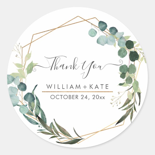 Rustic Greenery Eucalyptus Thank You Classic Round Sticker (Front)