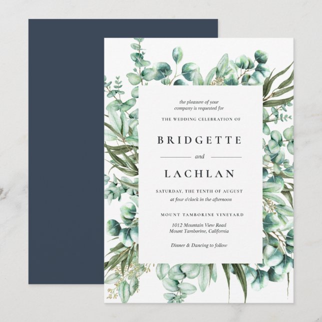 Rustic Greenery Eucalyptus Watercolor Wedding Invitation (Front/Back)