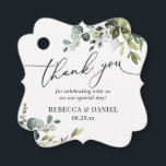 Rustic Greenery Eucalyptus Wedding Thank You Favour Tags<br><div class="desc">Designed to coordinate with our Boho Greenery Collection,  this customisable tag,  features watercolor eucalyptus branches with calligraphy graphic text,  paired with a classy serif in black. Matching items available.</div>