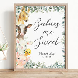 Rustic Greenery Farm Animals Baby are Sweet Treat Poster