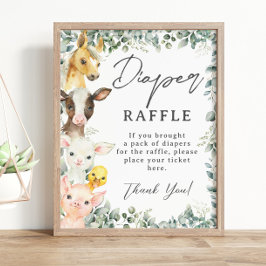 Rustic Greenery Farm Animals Baby Diaper Raffle Poster