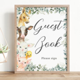 Rustic Greenery Farm Animals Baby Guest Book Sign