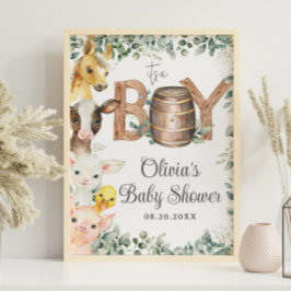 Rustic Greenery Farm Animals Baby Shower Welcome Poster