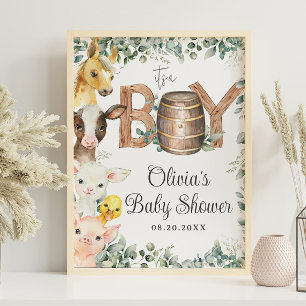 Rustic Greenery Farm Animals Baby Shower Welcome  Poster