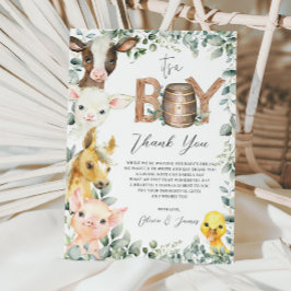 Rustic Greenery Farm Barnyard Animals It's a Boy Thank You Card