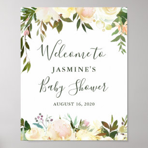 Rustic Greenery Floral Baby Shower Welcome Sign