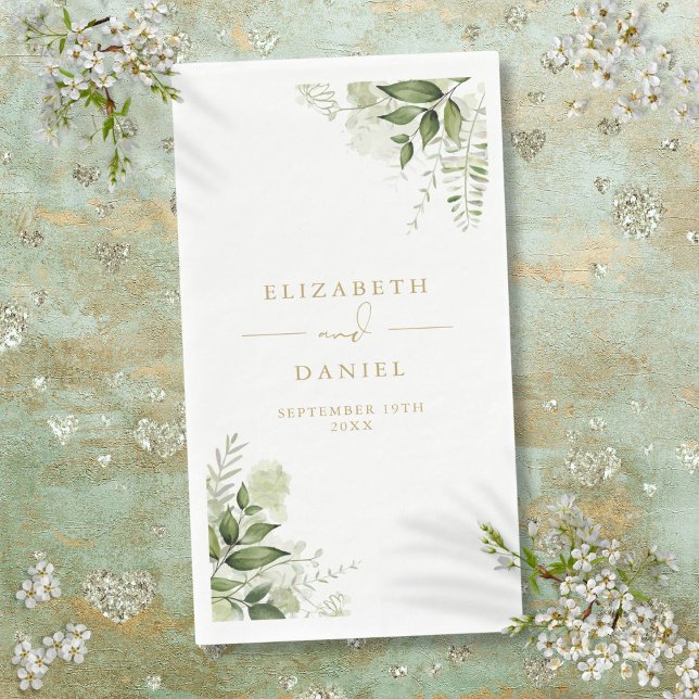 Rustic Greenery Floral Elegant Gold Wedding Napkin (Rustic Greenery Floral Elegant Gold Wedding Paper Guest Towels)