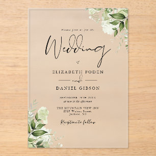 Rustic Greenery Floral Elegant Modern Wedding Acrylic Invitations