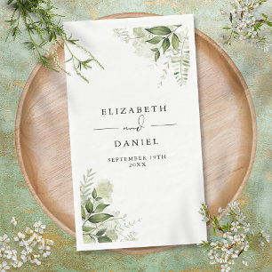 Rustic Greenery Floral Elegant Names Date Napkin