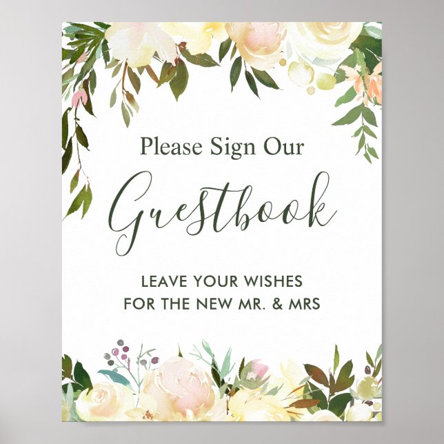 Rustic Greenery Floral Wedding Guestbook Sign (Front)