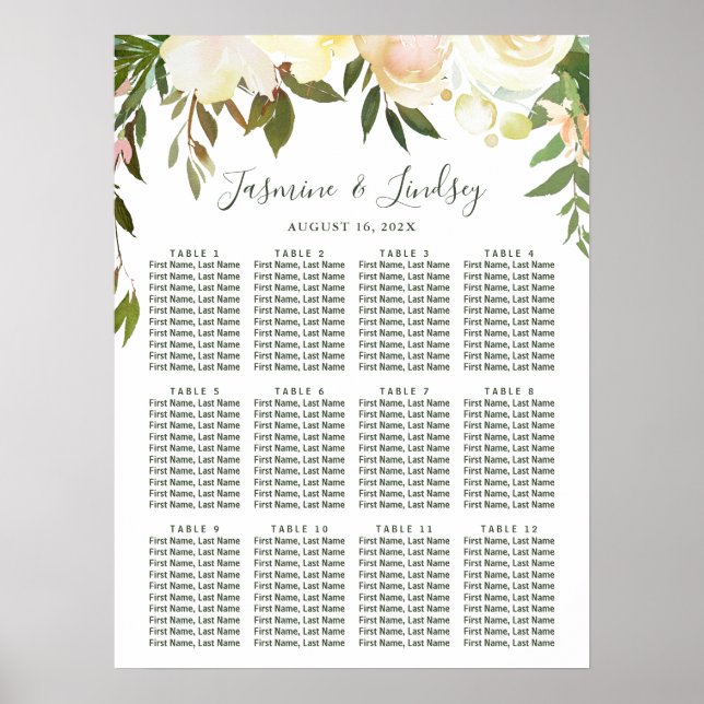 Rustic Greenery Floral Wedding Seating Chart Poste (Front)