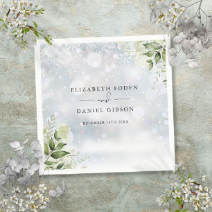 Rustic Greenery Floral Winter Snowflakes Napkin