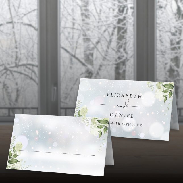 Rustic Greenery Floral Winter Snowflakes Wedding Place Card (Rustic Greenery Floral Winter Snowflakes Wedding Place Card)