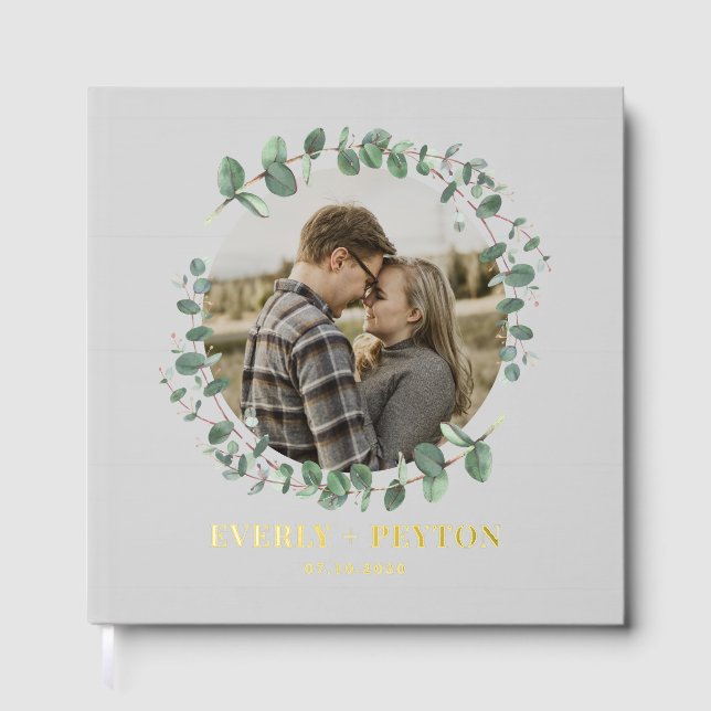 Rustic Greenery Foil Wedding Guest Book (Front)