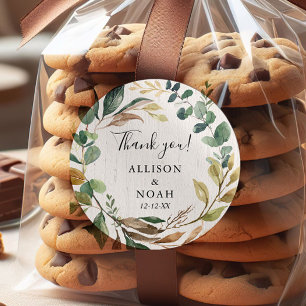 Rustic greenery foliage botanical favour classic round sticker