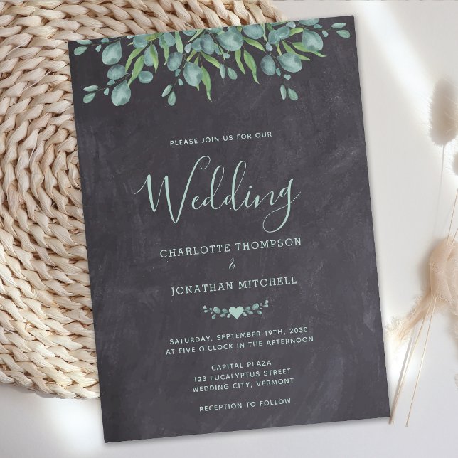 Rustic Greenery Foliage Chalkboard Country Wedding Invitation (Creator Uploaded)