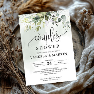 Rustic greenery foliage eucalyptus couples shower invitation
