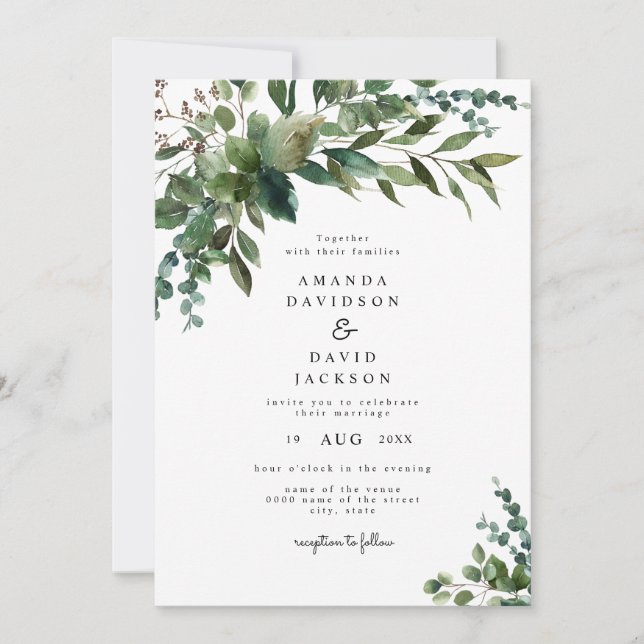 Rustic Greenery Foliage Eucalyptus Garden Wedding  Invitation (Front)
