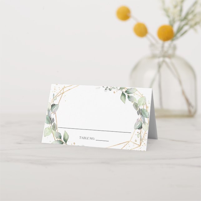 Rustic Greenery Foliage Gold Geometric Wedding  Place Card (Front)
