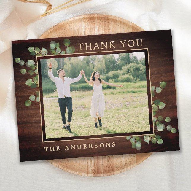Rustic Greenery Foliage Photo Wedding Thank You Postcard (Creator Uploaded)