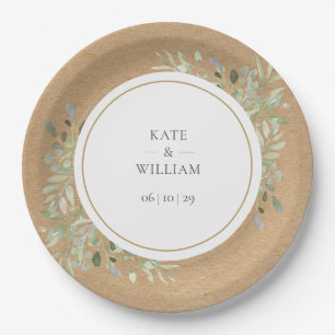 Rustic Greenery Foliage Wedding Paper Plate