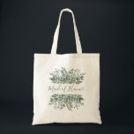 Rustic Greenery Frame Maid of Honour Tote Bag<br><div class="desc">This rustic greenery tote bag features the words "Maid of Honour" in modern sage green handwriting,  framed above and below by watercolor foliage and berries in subtle shades of green,  grey,  and blue.</div>