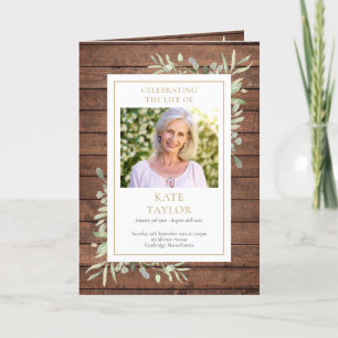 Rustic Greenery Funeral Order Of Service Folded Programme