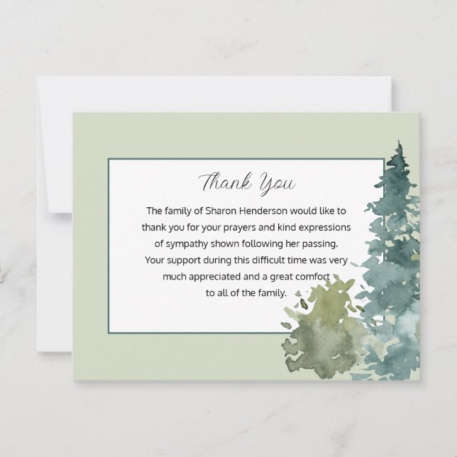 Rustic Greenery Funeral Thank You Note Card (Front)