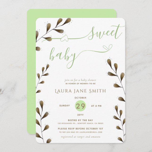 Rustic Greenery Gender Neutral Sweet Baby Shower Invitation (Front/Back)