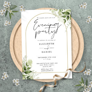 Rustic Greenery Gold Arch Wedding Evening Party Invitation