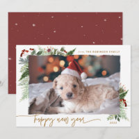 Rustic Greenery Gold Dry Brush Effect New Year