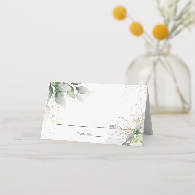 Rustic Greenery Gold Foliage Wedding Bridal Shower Place Card (Front)