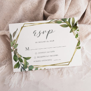 Rustic Greenery Gold Geometric Frame RSVP Card
