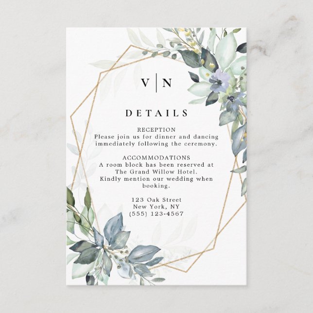 Rustic Greenery Green & Gold Geometric Wedding Enclosure Card (Front)