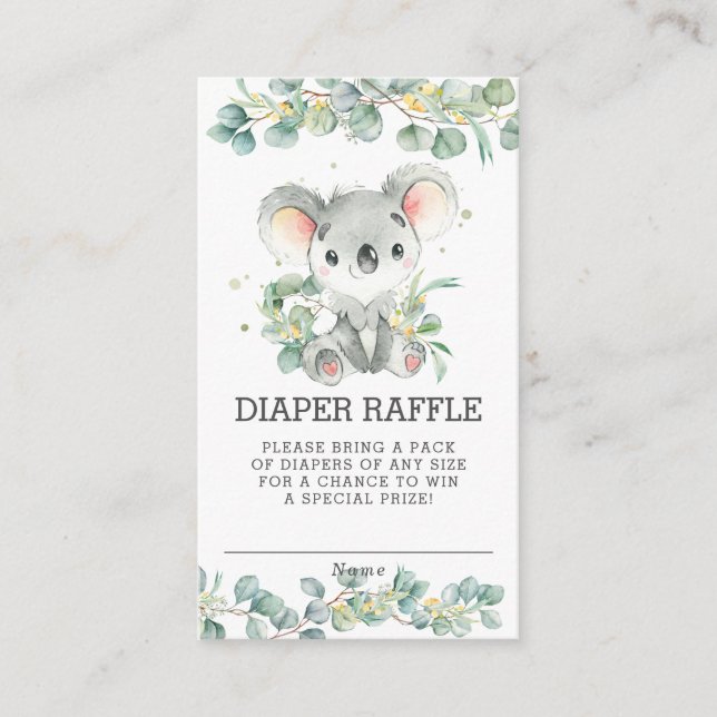 Rustic Greenery Koala Baby Shower Diaper Raffle Enclosure Card (Front)