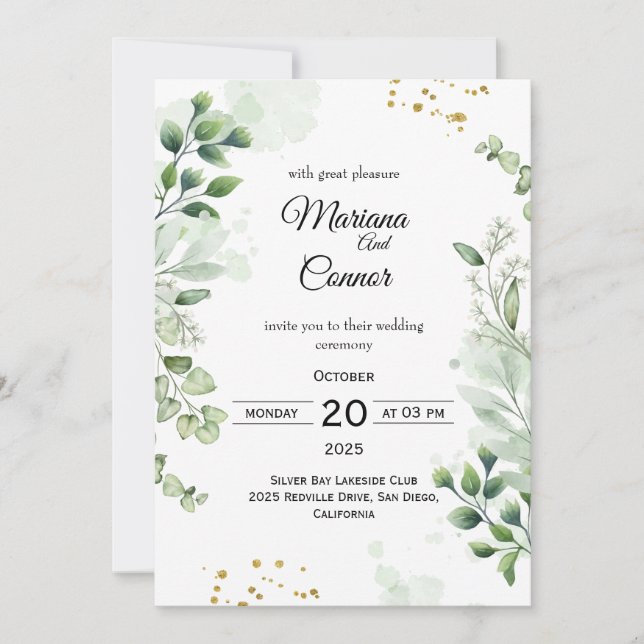 Rustic Greenery Kraft Wedding Invitation (Front)