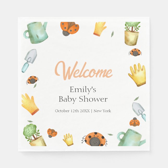 Rustic Greenery Ladybug Garden Baby Shower  Napkin (Front)