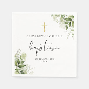 Rustic Greenery Leaves Elegant Baptism Napkin