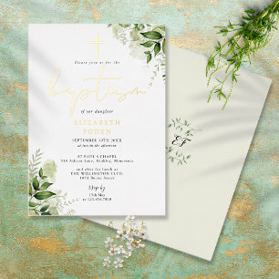 Rustic Greenery Leaves Elegant Monogram Baptism