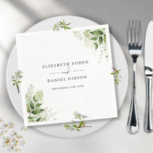 Rustic Greenery Leaves Elegant Names Date Napkin