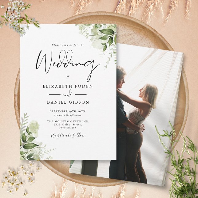 Rustic Greenery Leaves Elegant Photo Wedding Invitation (Rustic Greenery Leaves Elegant Photo Wedding Invitation)