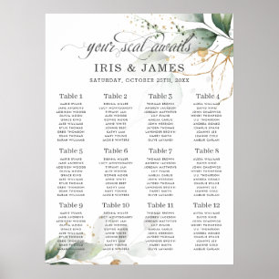 Rustic Greenery Leaves Gold Wedding Seating Chart