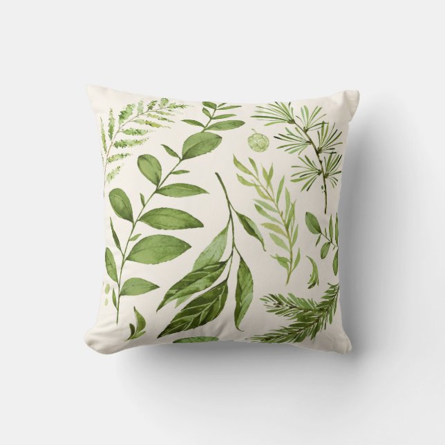 Rustic Greenery Leaves watercolor  Cushion (Front)