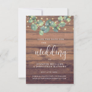 Rustic Greenery Lights Wedding Save the Date Card