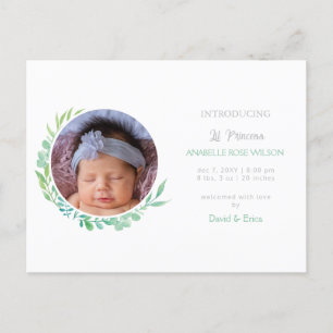 Rustic Greenery New Baby Photo Birth Announcement Postcard