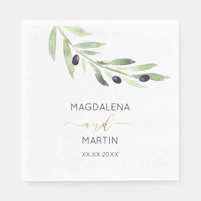 rustic greenery olive branch wedding napkin (Front)