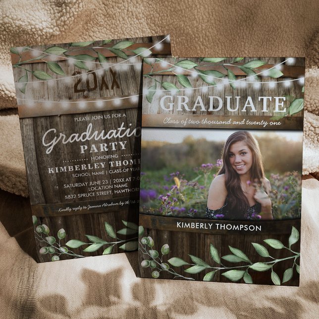 Rustic Greenery Photo 2021 Graduation Party Invitation (Creator Uploaded)